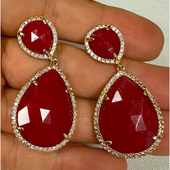 Jewelry - Gold Plated  Red Crystal Dangling Earrings